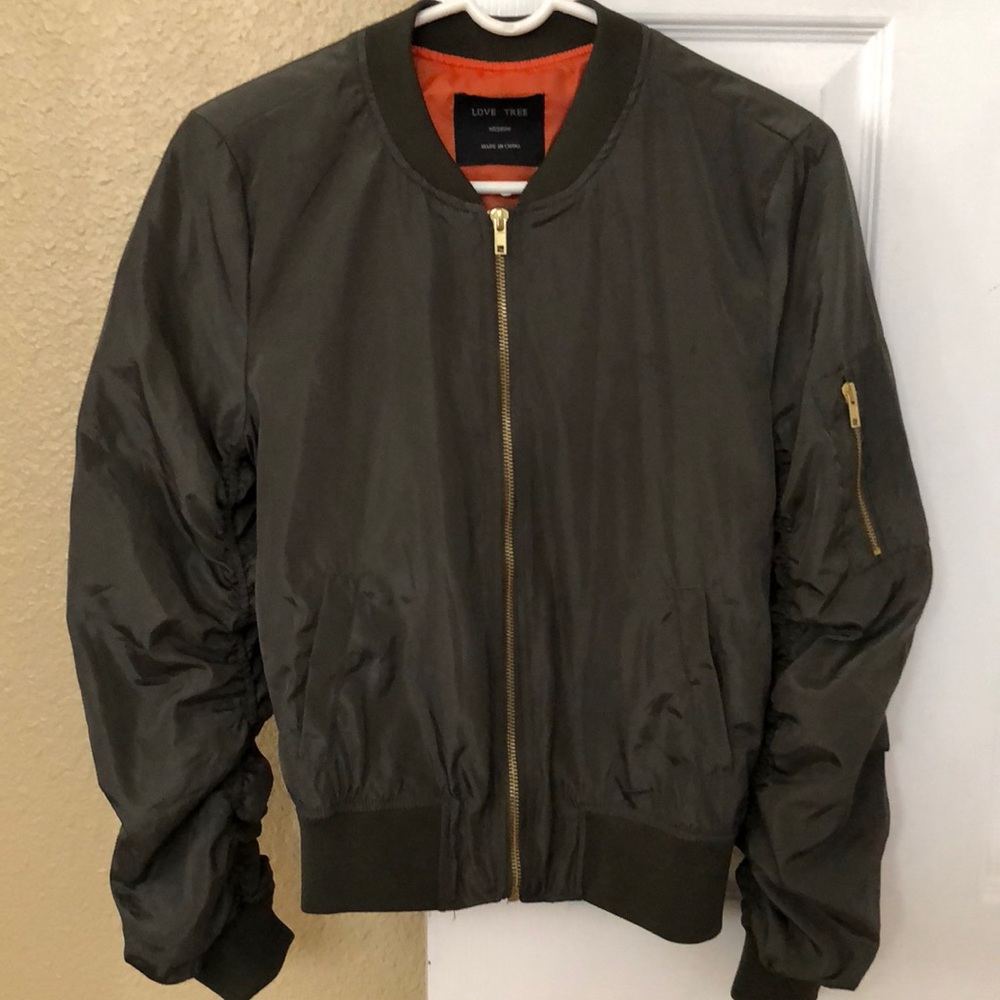 Army green nylon bomber jacket